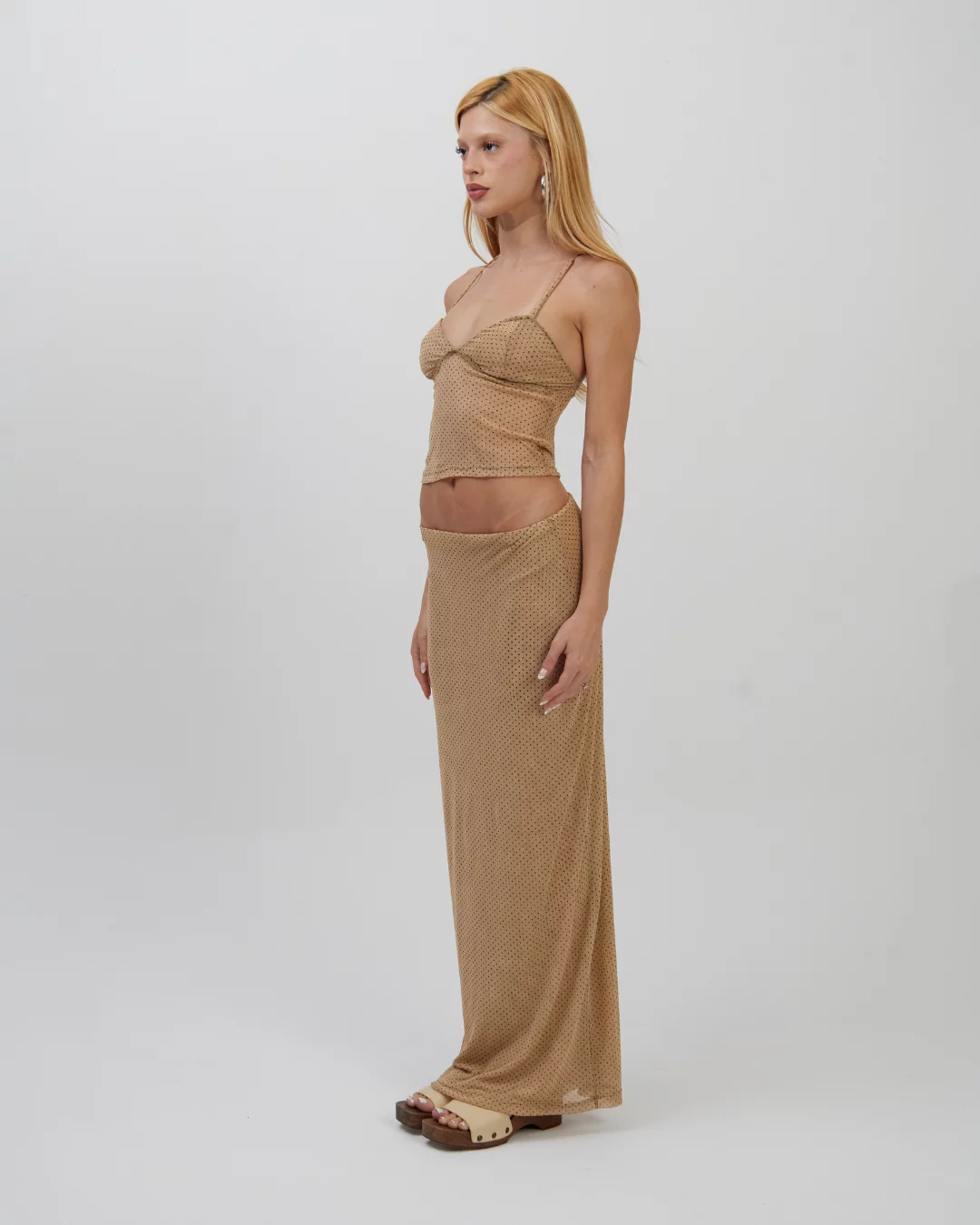 Saia Longa Tule Mini Poá Bege - Imagem 3