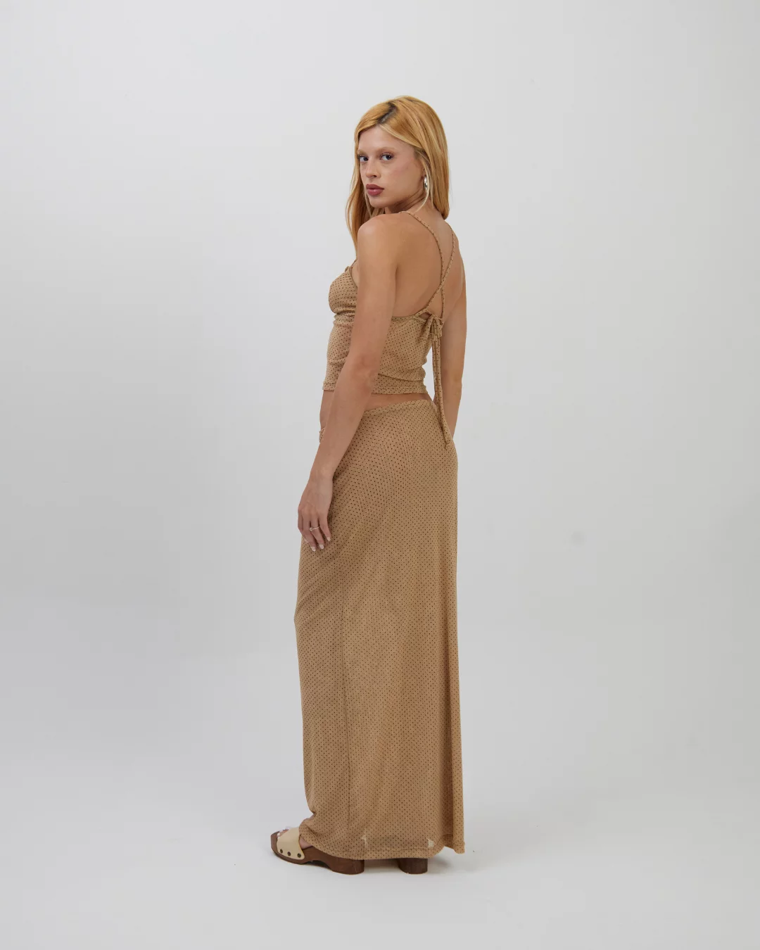 Saia Longa Tule Mini Poá Bege - Imagem 5