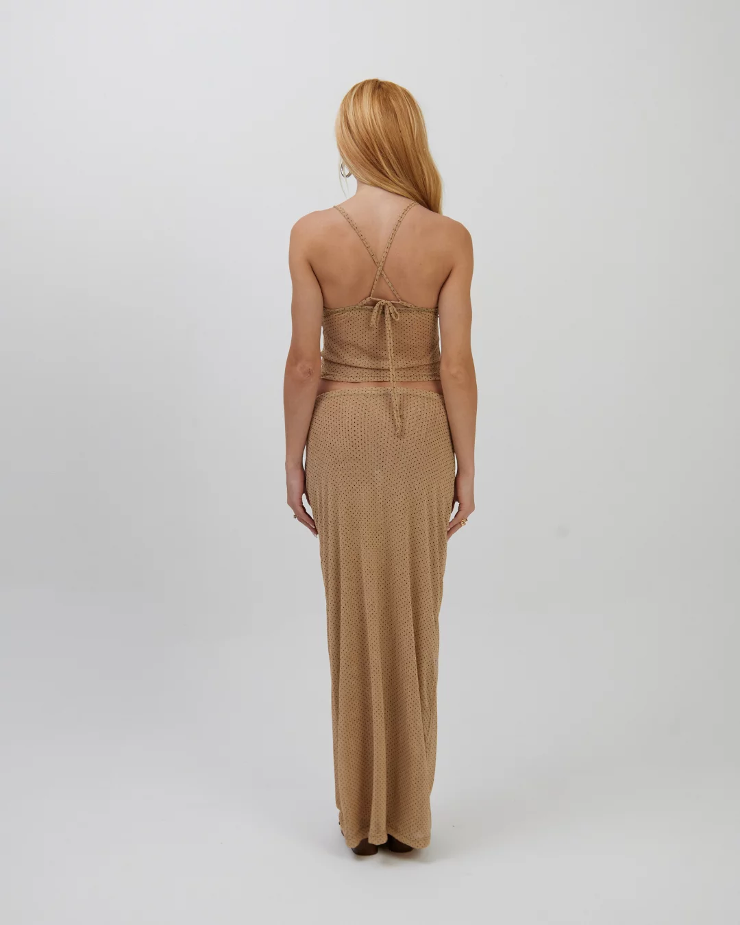 Saia Longa Tule Mini Poá Bege - Imagem 6