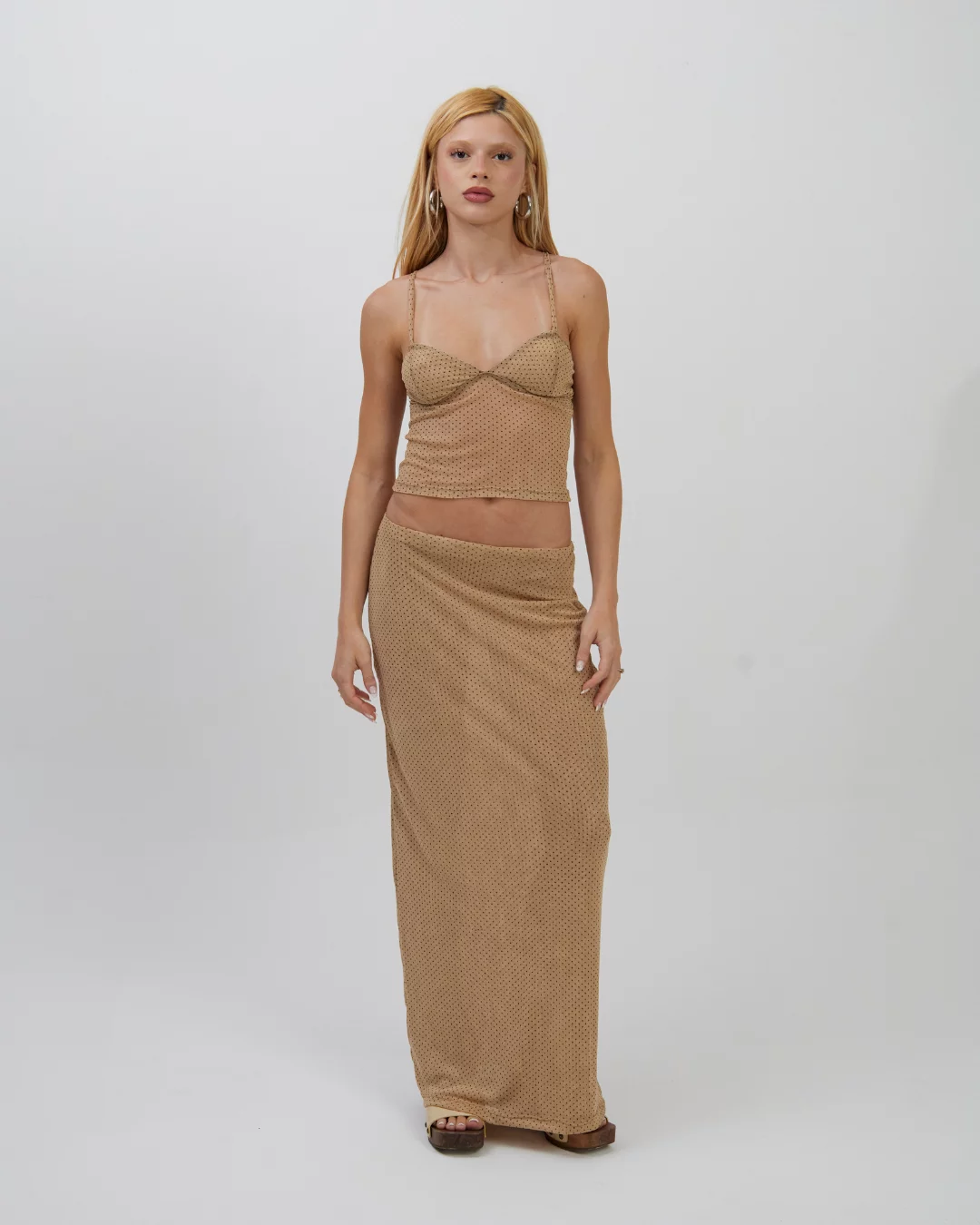 Saia Longa Tule Mini Poá Bege - Imagem 4