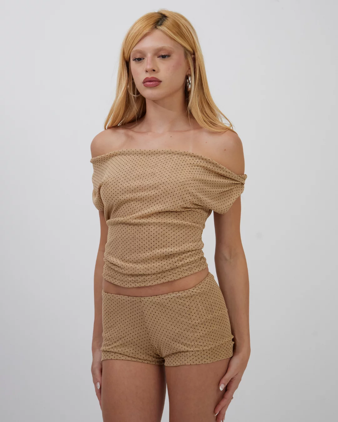 Mini Shorts Mini Poá Bege - Imagem 2