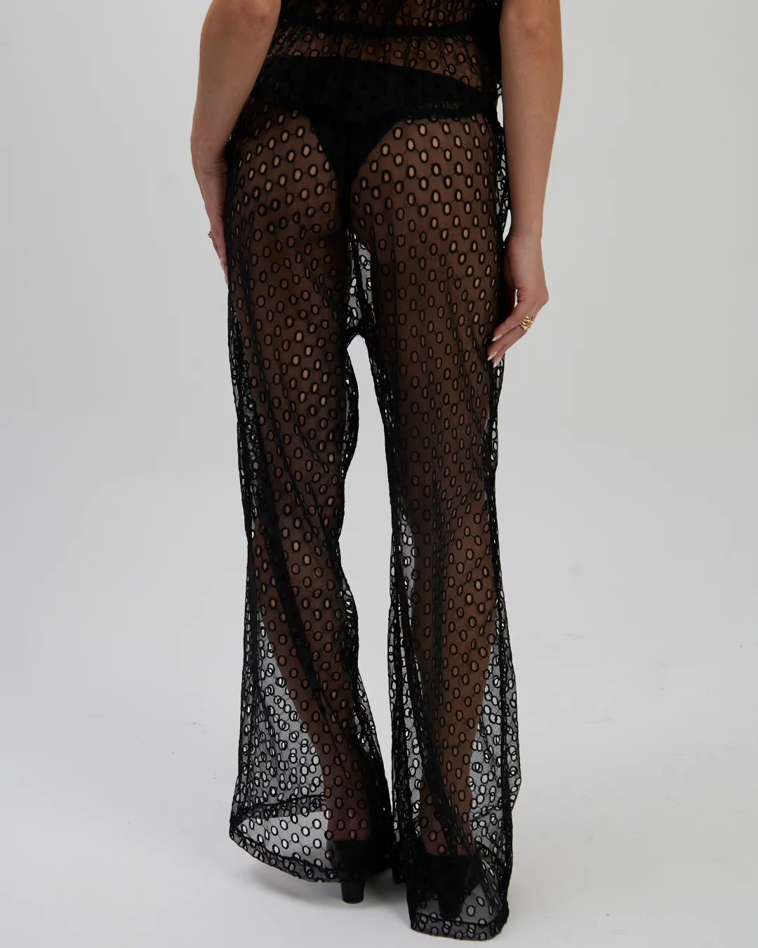 Calça Pantalona Tule Bordado Preta - Imagem 8