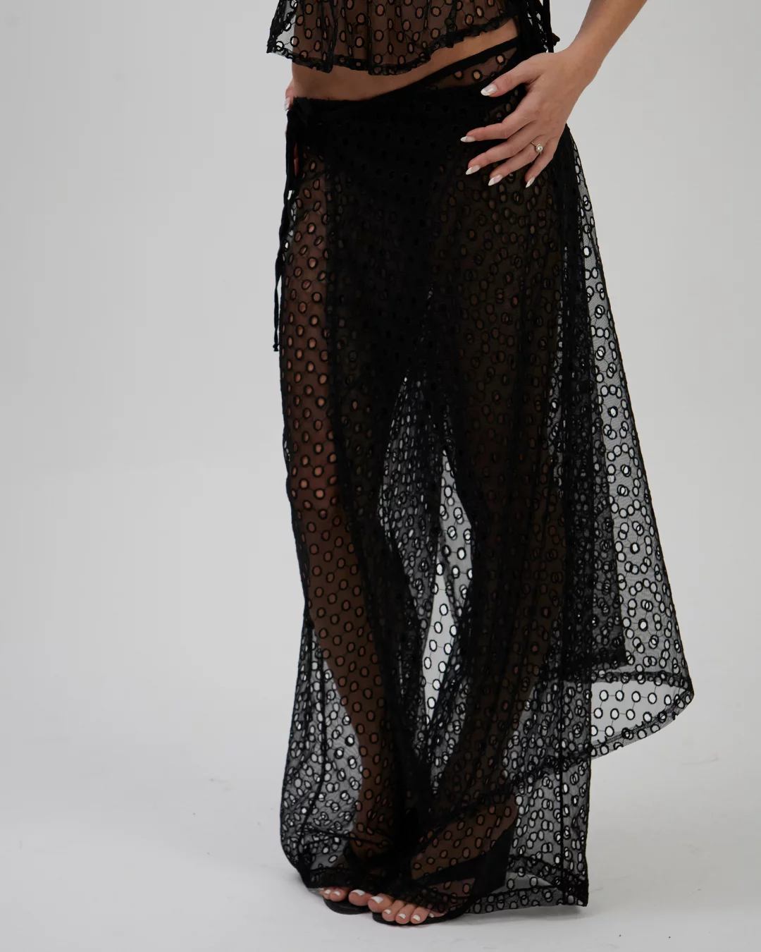 Saia Longa Lenço Tule Bordado Preta - Imagem 4