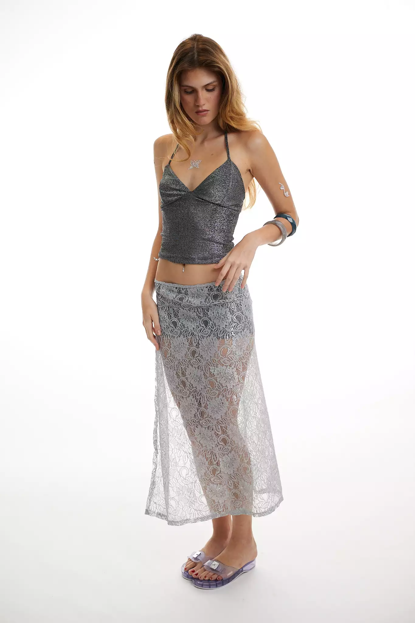 Saia Lenço Longa Renda Prata - Imagem 4