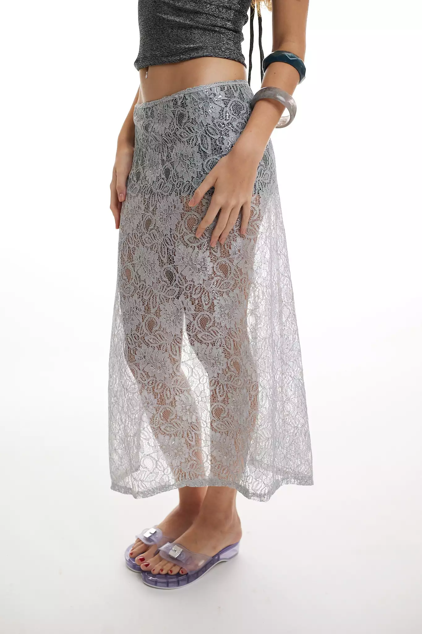 Saia Lenço Longa Renda Prata - Imagem 10