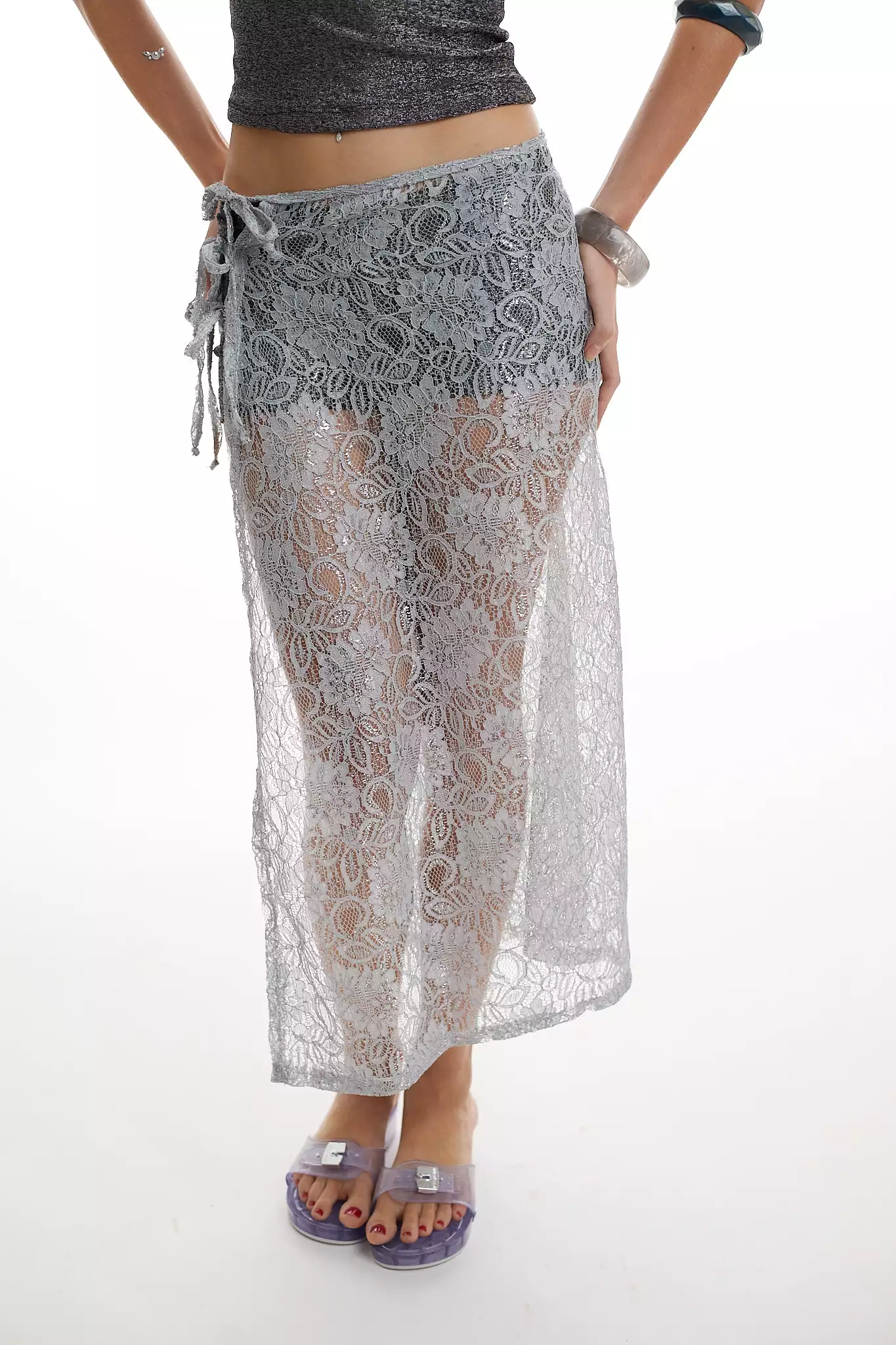 Saia Lenço Longa Renda Prata